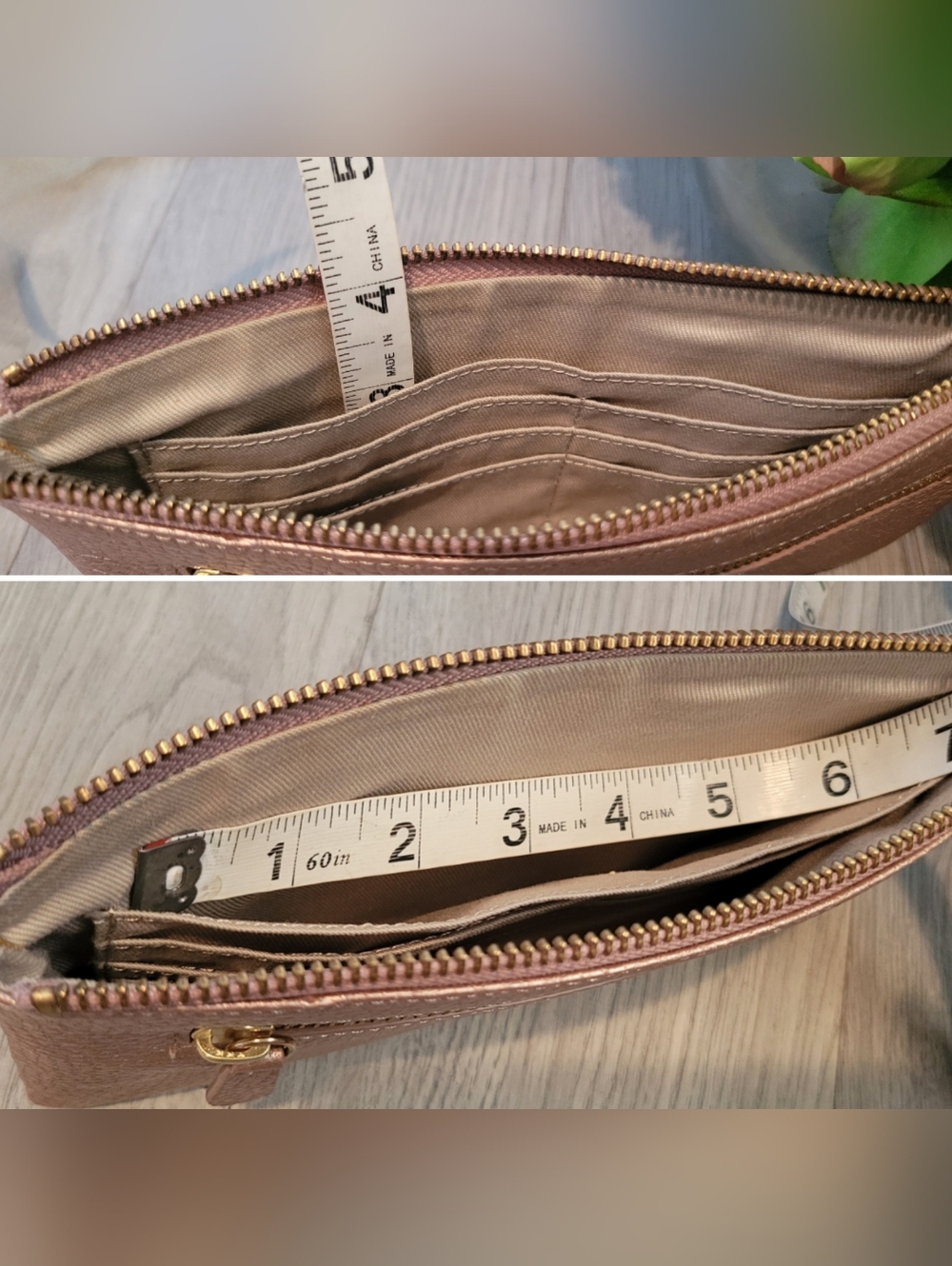14th & Union Metallic Rose Gold Pebble Leather Wristlet Gold Accents, 8.5"x4.5" - Picture 9 of 15